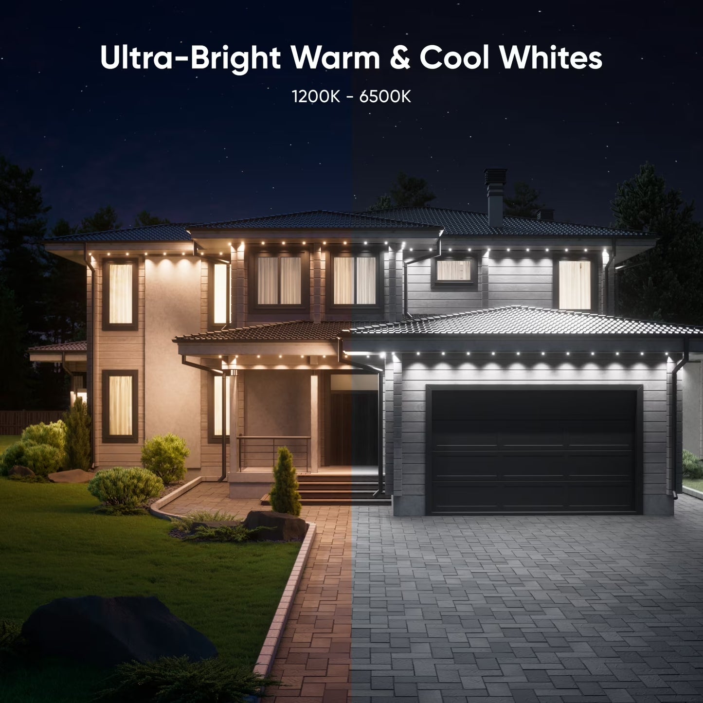 100Ft Matter Smart Multicolor Permanent Outdoor Lights Smarter Kit with Side Clips – Plug-In RGBICW Addressable LED Pucks, Cuttable & Extendable