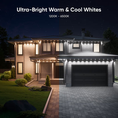 100Ft Matter Smart Multicolor Permanent Outdoor Lights Smarter Kit with Side Clips – Plug-In RGBICW Addressable LED Pucks, Cuttable & Extendable