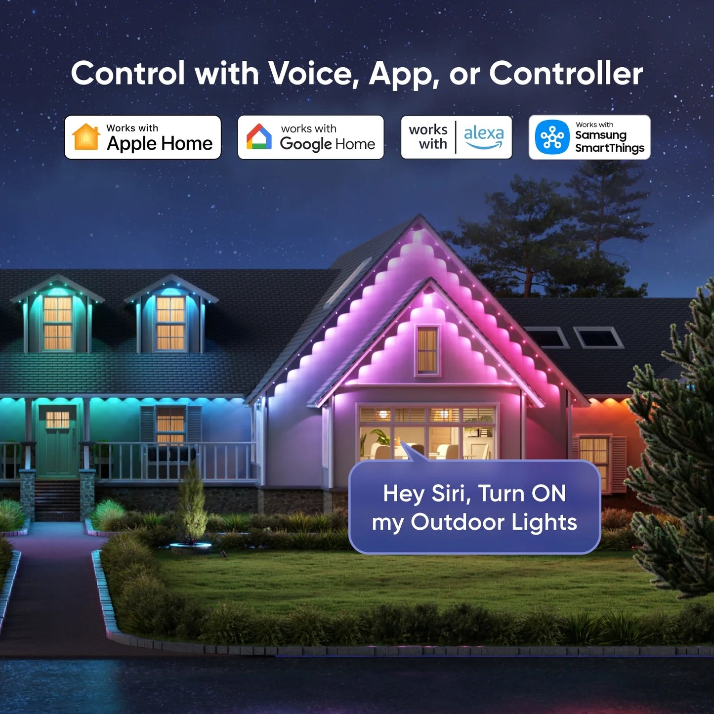 100Ft Matter Smart Multicolor Permanent Outdoor Lights Smarter Kit with Side Clips – Plug-In RGBICW Addressable LED Pucks, Cuttable & Extendable