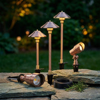 300 Lumen Low Voltage Brass LED Waterproof Outdoor Landscape Path Light and Spot Light Kit (6-Pack) — Studio Shot