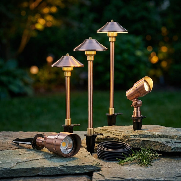 300 Lumen Low Voltage Brass LED Waterproof Outdoor Landscape Path Light and Spot Light Kit (6-Pack)
