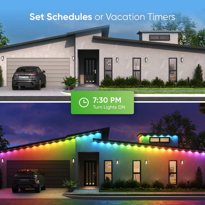 100Ft Matter Smart Multicolor Permanent Outdoor Lights Smarter Kit with Side Clips – Plug-In RGBICW Addressable LED Pucks, Cuttable & Extendable